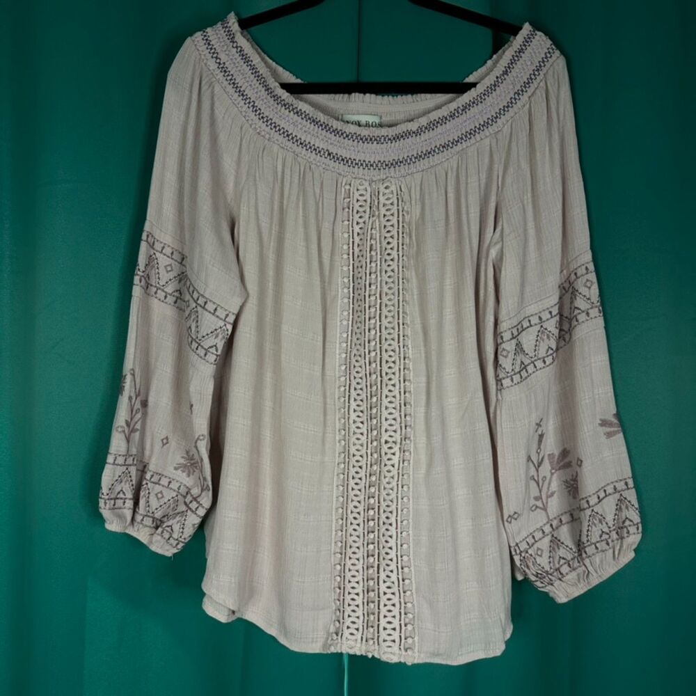 Knox Rose Boho Off-The-Shoulder Embroidered Peasant Blouse Top Size XL